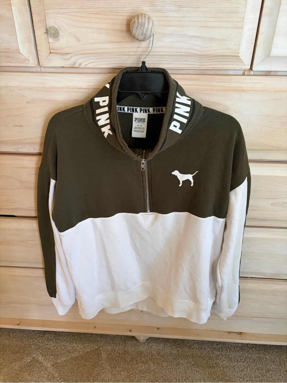 Victoria's Secret PINK Olive & White Half-Zip Pullover